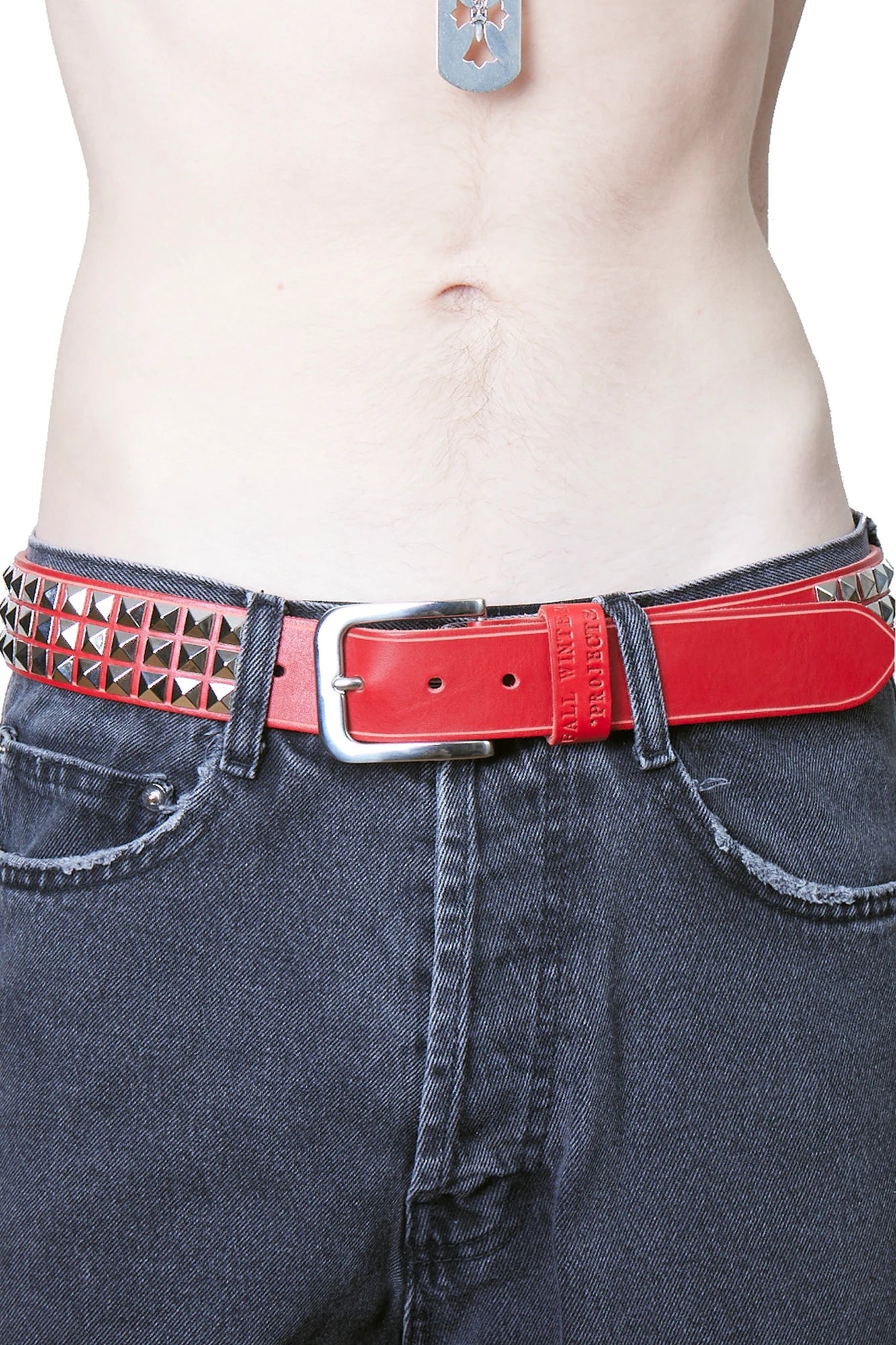 BROWN LABEL LEATHER GOODS RIVET BELT RED