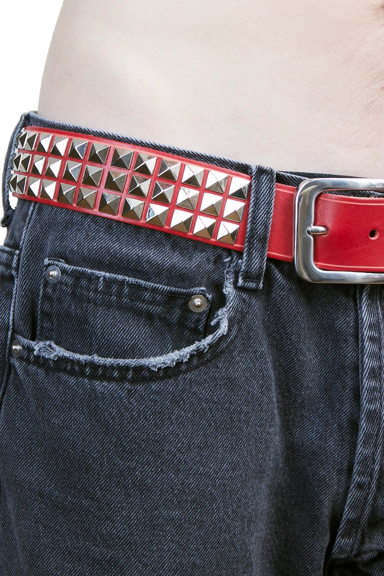 BROWN LABEL LEATHER GOODS RIVET BELT RED