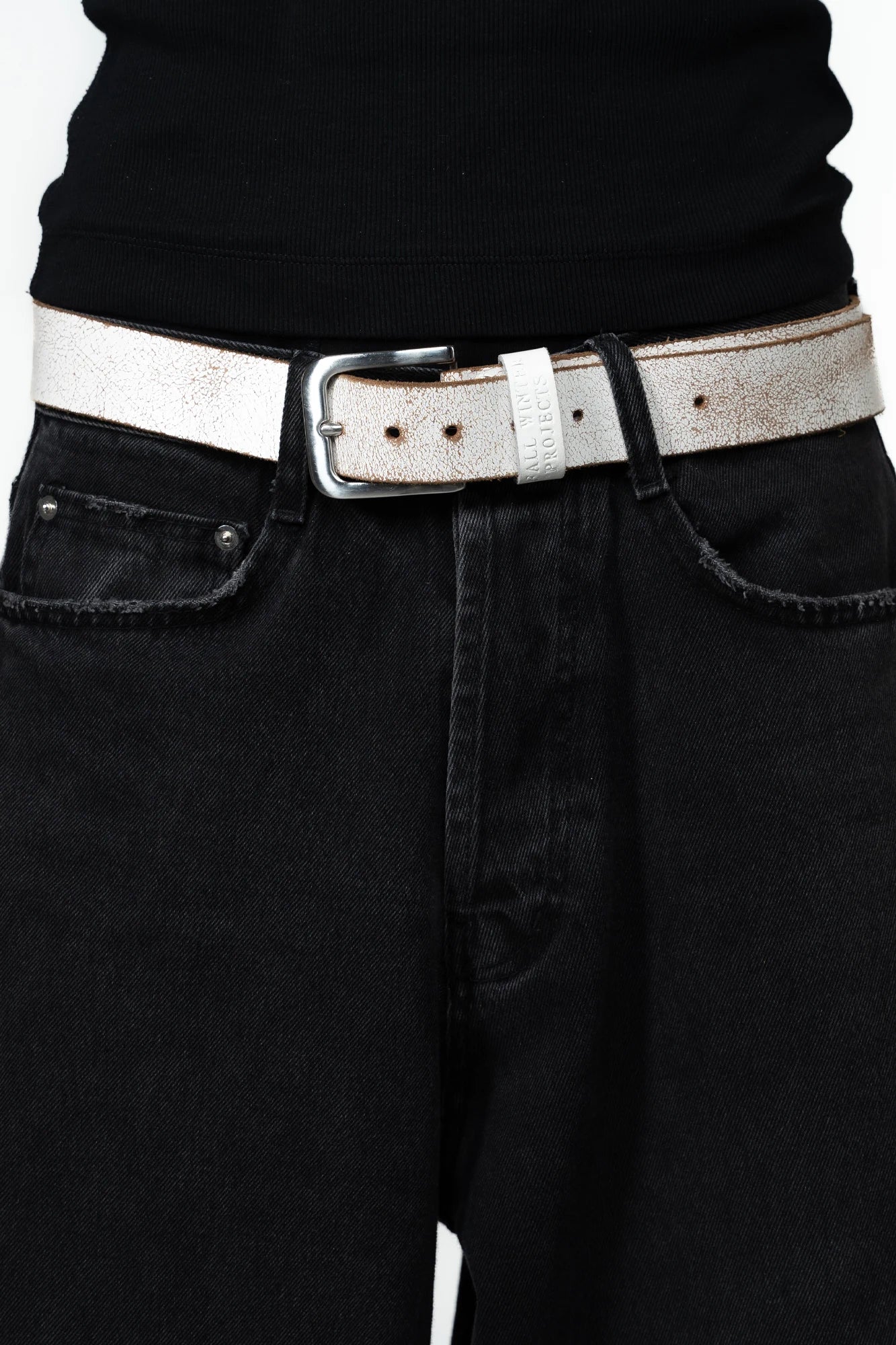 BROWN LABEL LEATHER GOODS CRACKED OVERLENGTH BELT WHITE