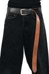 BROWN LABEL LEATHER GOODS CRACKED OVERLENGTH BELT BLACK