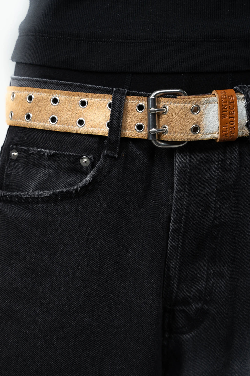 BROWN LABEL LEATHER GOODS PONY HAIR BELT BROWN/WHITE