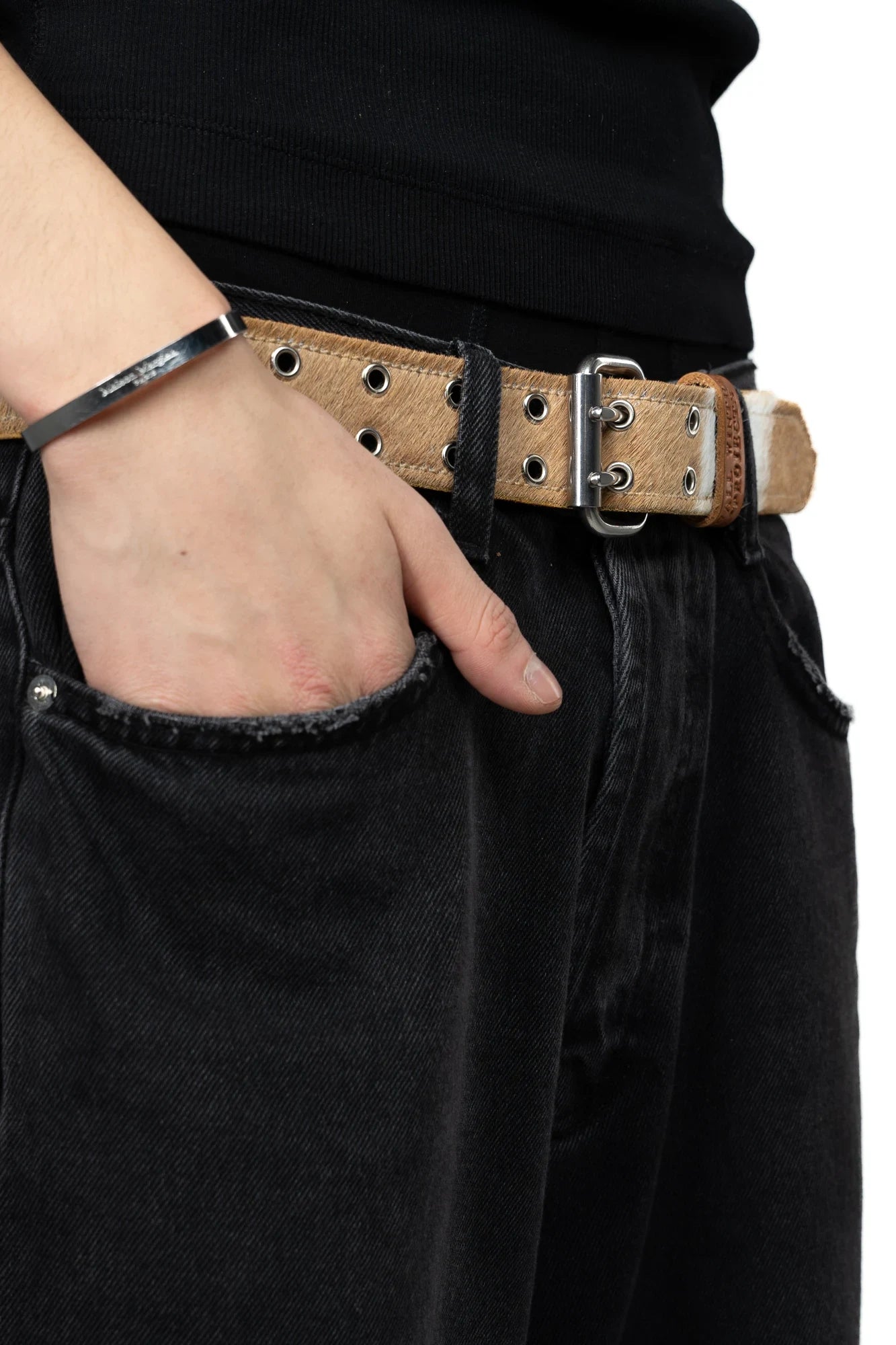 BROWN LABEL LEATHER GOODS PONY HAIR BELT BROWN/WHITE