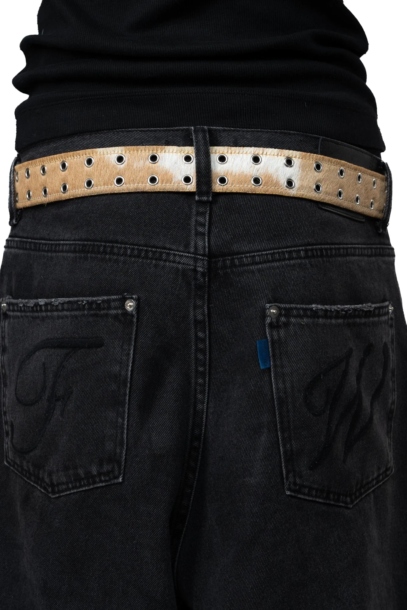 BROWN LABEL LEATHER GOODS PONY HAIR BELT BROWN/WHITE