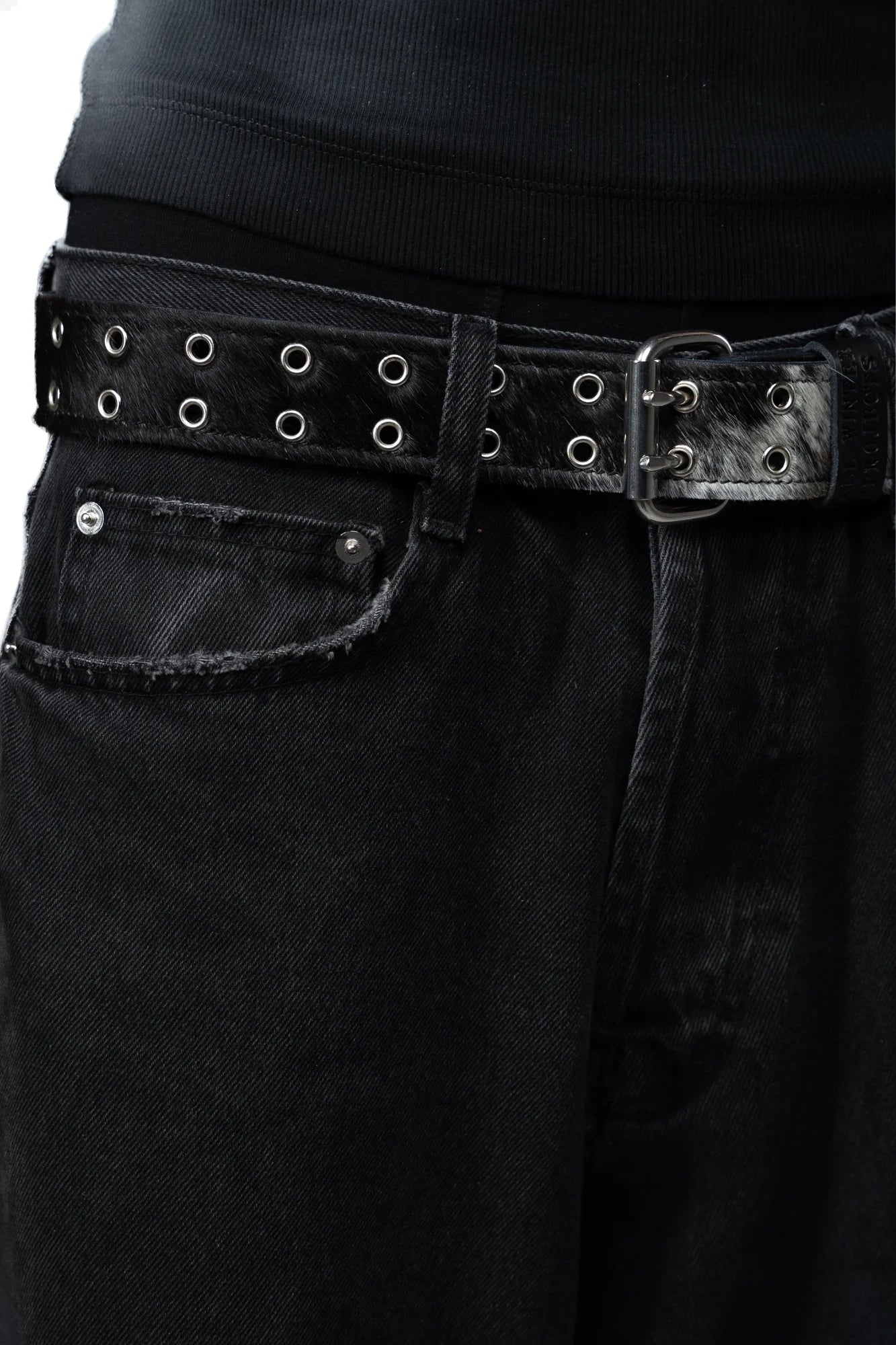 BROWN LABEL LEATHER GOODS PONY HAIR BELT BLACK/WHITE