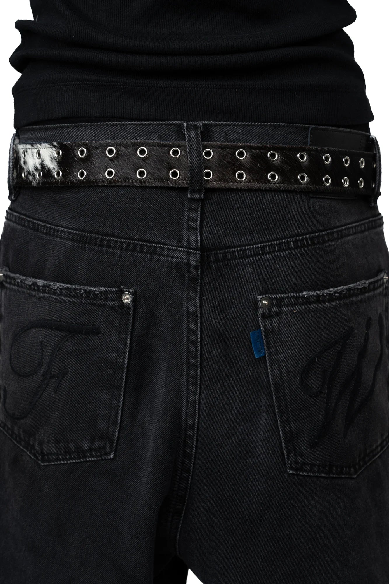 BROWN LABEL LEATHER GOODS PONY HAIR BELT BLACK/WHITE