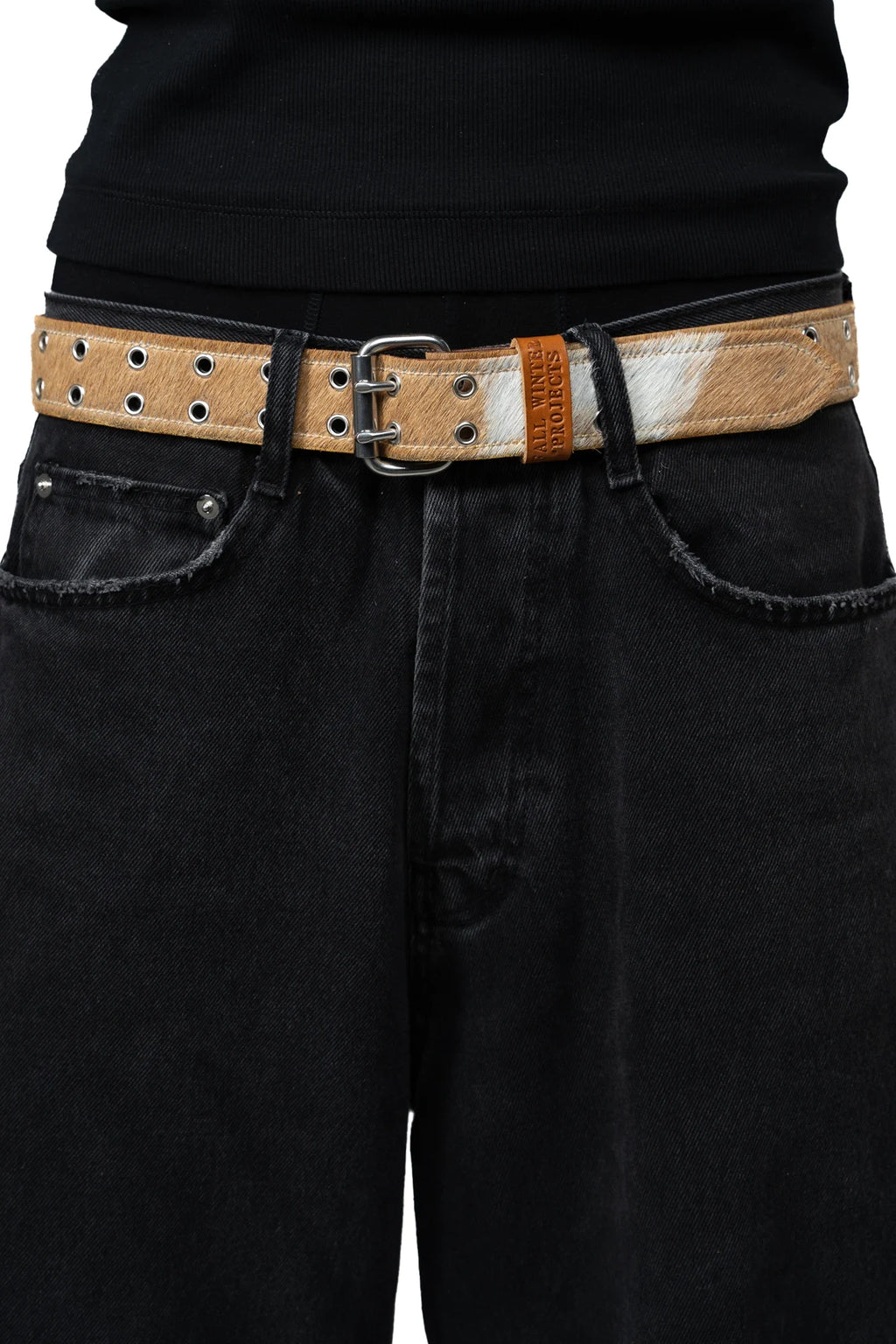 BROWN LABEL LEATHER GOODS PONY HAIR BELT BROWN/WHITE