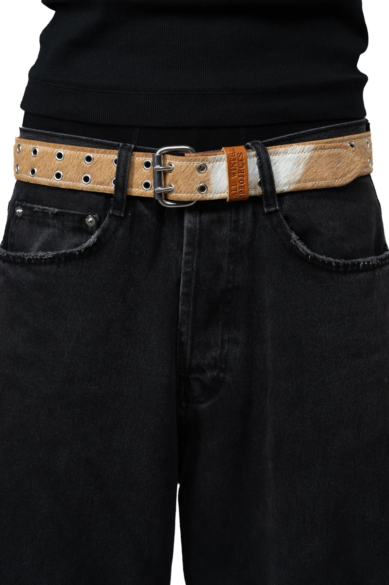 BROWN LABEL LEATHER GOODS PONY HAIR BELT BROWN/WHITE