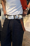 BROWN LABEL LEATHER GOODS CRACKED OVERLENGTH BELT WHITE