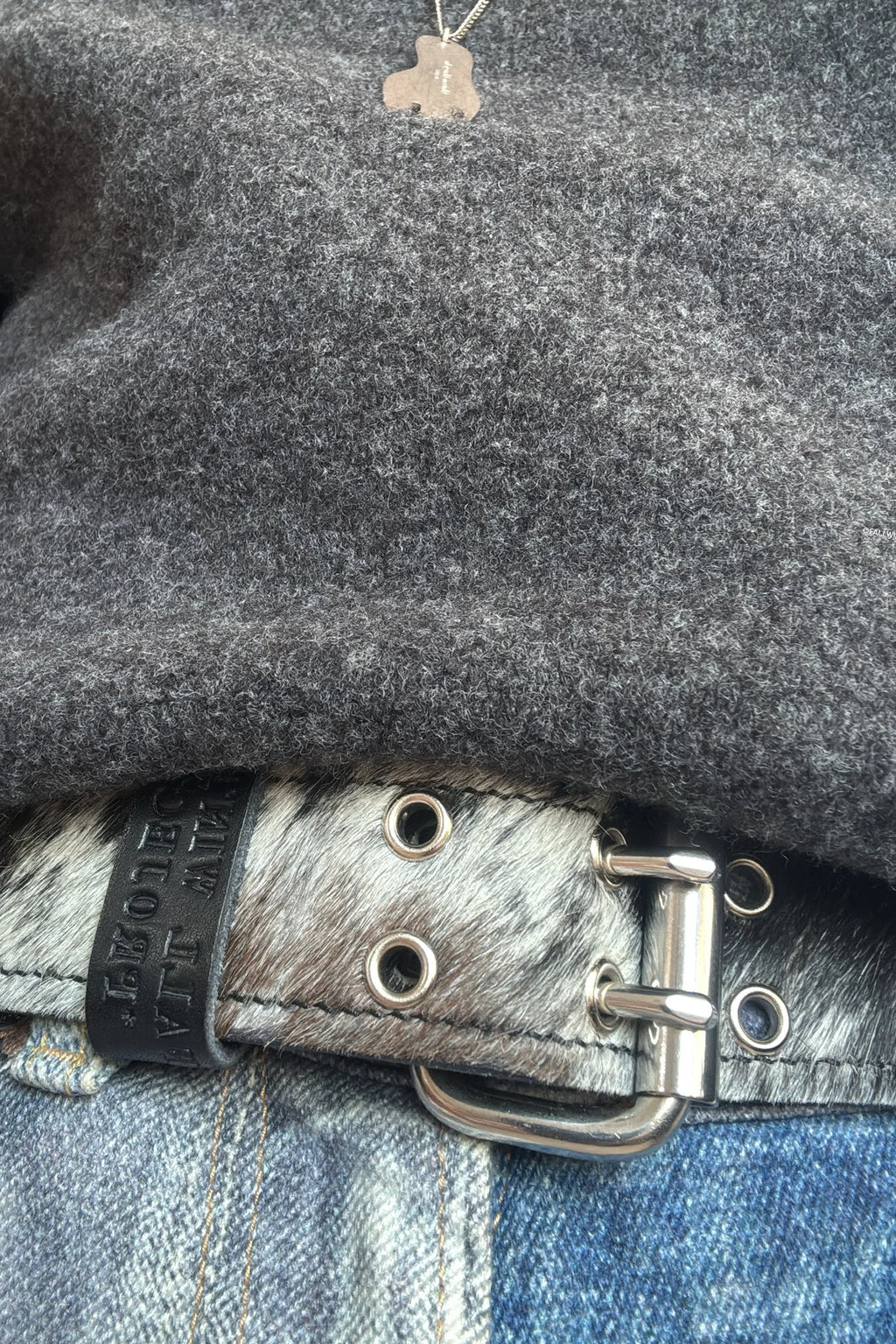 BROWN LABEL LEATHER GOODS PONY HAIR BELT BLACK/WHITE