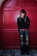 BROWN LABEL LEATHER GOODS RIVET BELT RED