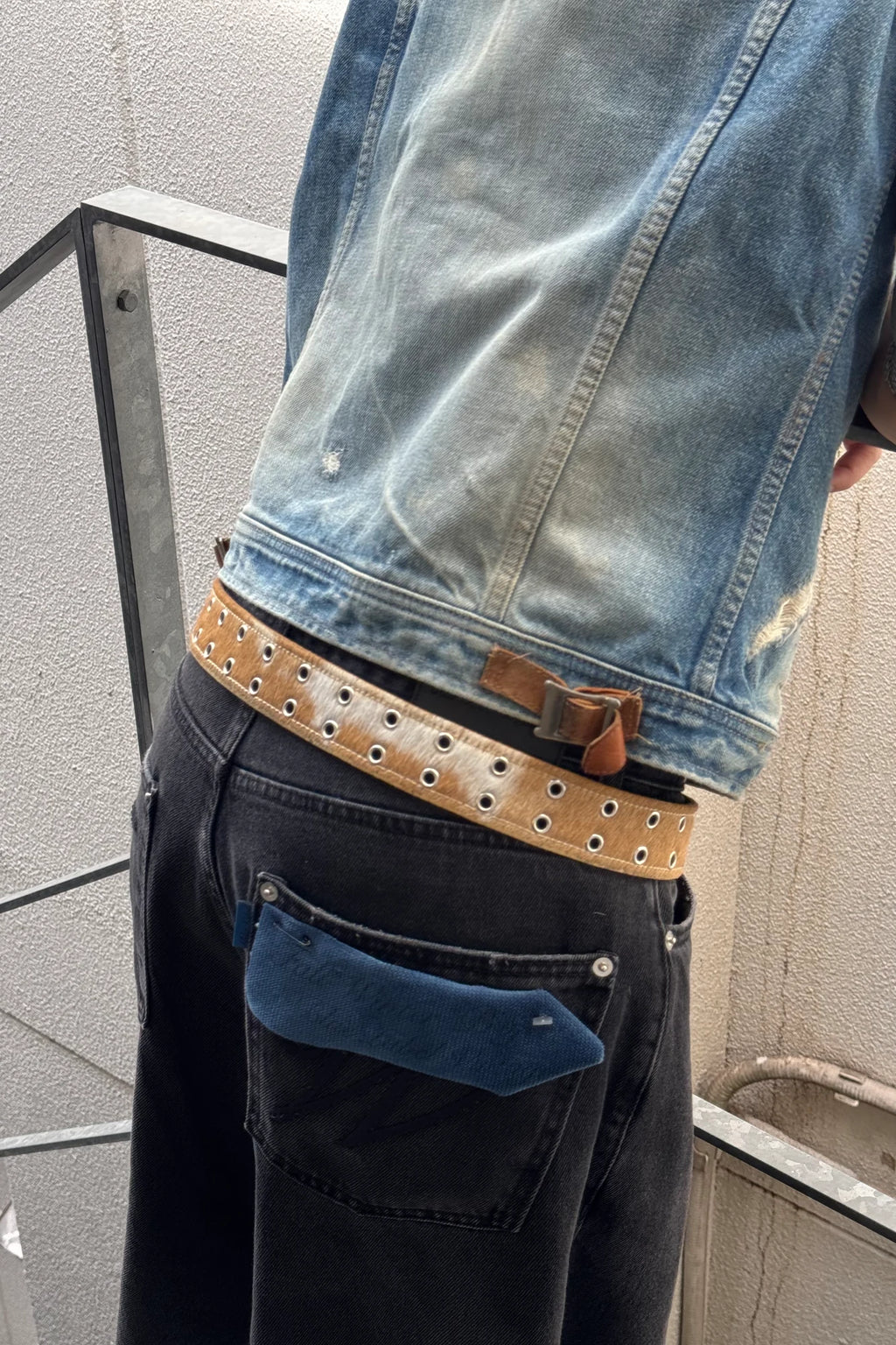 BROWN LABEL LEATHER GOODS PONY HAIR BELT BROWN/WHITE